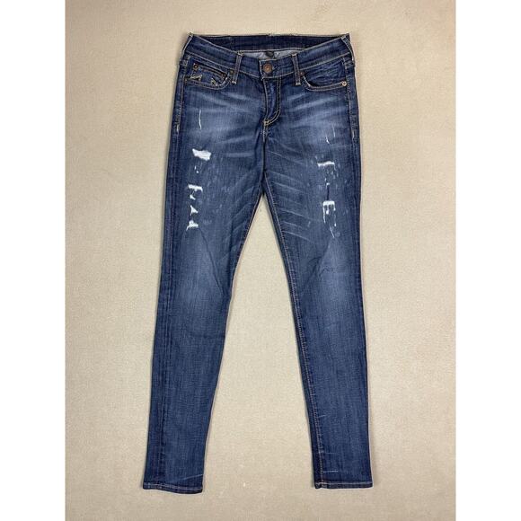True Religion Jeans Womens 26 Blue Halle Mid Rise Super Skinny Stretch‎ Adult - Picture 1 of 13
